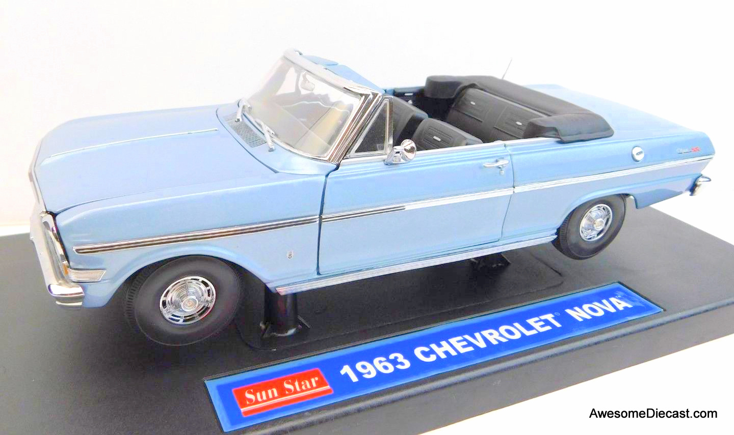 1963 Chevrolet Nova Open Convertible - Blue 1:18 Diecast Model by